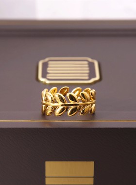 钛钢不掉色金色麦穗开口戒指