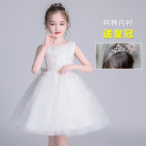 夏装六一儿童演出服高端花童婚礼服公主裙女童蓬蓬连衣裙白色纱裙
