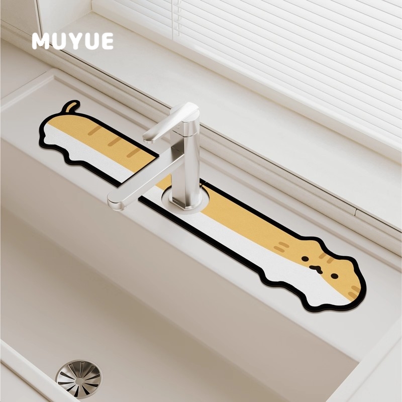 猫条水龙头硅藻泥窄垫厨房浴室洗手台吸水速干台面卡通可爱沥水垫