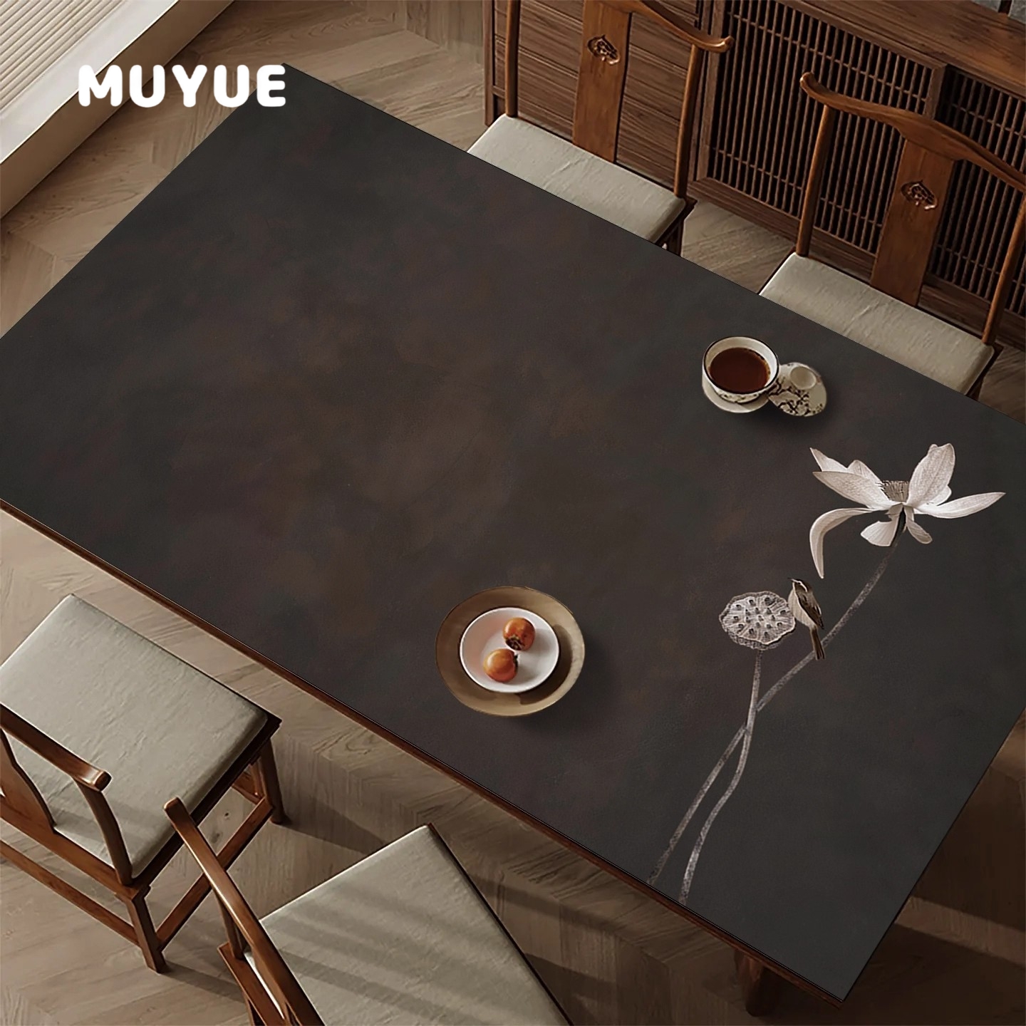 新中式桌垫防水宋代美学餐桌垫国风防烫茶几台布书桌垫皮革耐脏垫