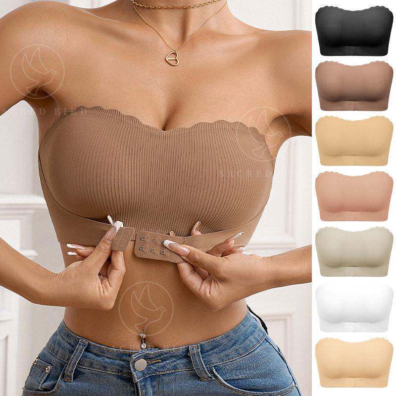 条纹无痕薄款透气运动抹胸防掉无肩带前扣 strapless bra Bandeau