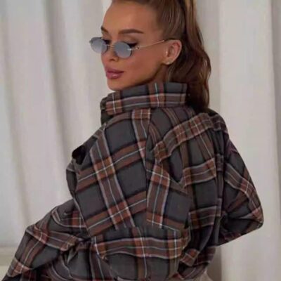 秋款覆古格子宽松长袖衬
