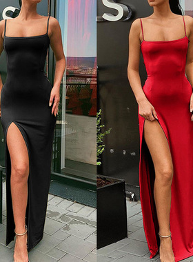 Women's Backless One-Shoulder Slim Red Dress with Slings