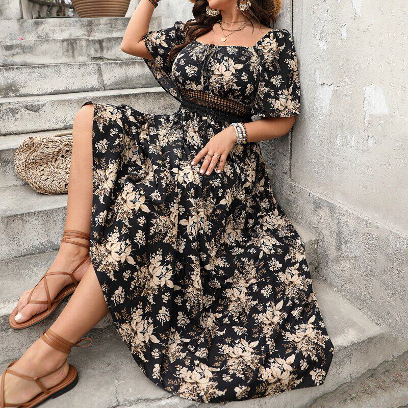 big size women dress 2025 spring fashion print ladies skirt