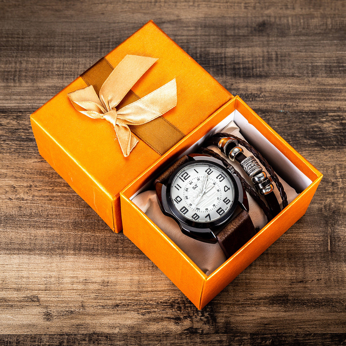 Quartz Wrist Watch Leather Wallet Gift Set for Boyfriend men