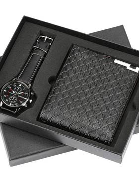 Quartz Wrist Watch Leather Wallet Gift Set for Boyfriend men