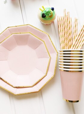 Paper Dessert Plates cups Sparkle and Shine Gold 金色纸碟杯