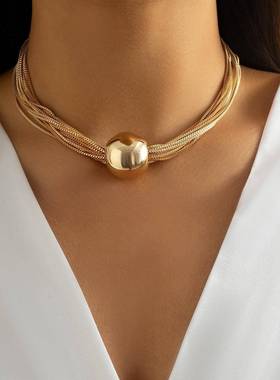 欧美新款气质几何圆球个性多层项链女globe personality necklace