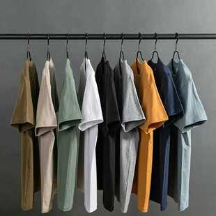 akiko秋子男装日系复古250g重磅夏季新疆棉短袖T恤纯色休闲上衣男