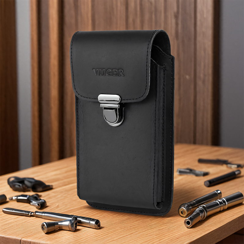 手机腰包男款2025新 工地干活专用 真皮6.8寸双层穿皮带竖款牛皮