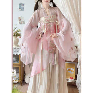 一片式 唐韵轻衫 唐制水袖 樱花 齐胸刺绣褶裙日常 铺原创汉服女