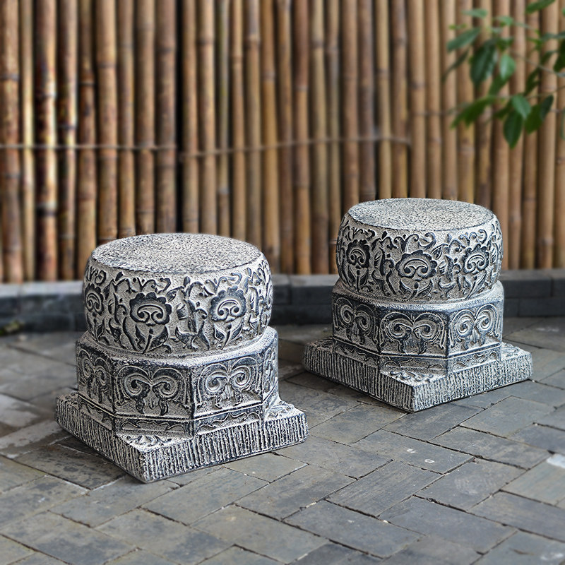 新款仿石雕中式庭院装饰大门口落地摆件仿古凳底座石鼓门墩石墩子
