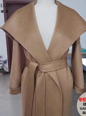 新款GAIL重磅水波纹泰勒同款驼色高端双面羊绒大衣中长款