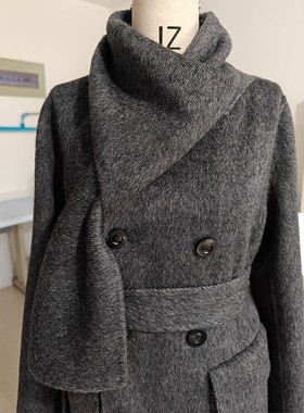 骆驼绒围巾款加厚高端灰色白色黑长款双面羊绒大衣保暖毛呢外套女