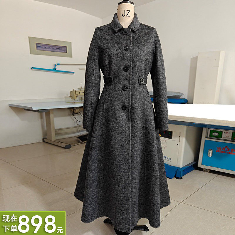 骆驼绒加厚伞摆冬高端灰色白黑色长款双面羊绒大衣保暖毛呢外套女
