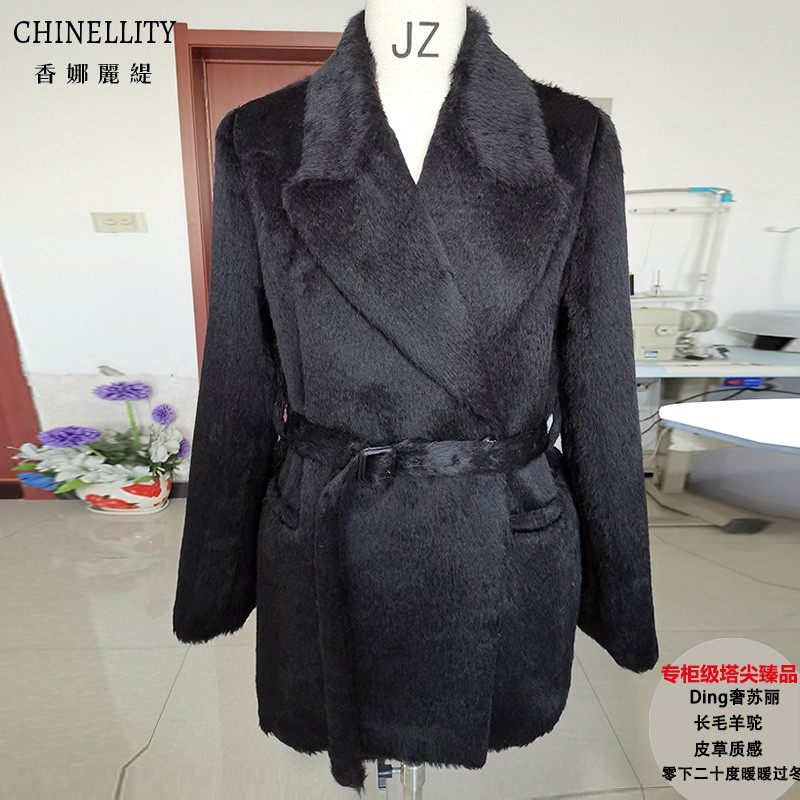 镇店秘鲁进口A级苏丽长毛羊驼皮草级短款大衣加厚保暖毛呢外套女