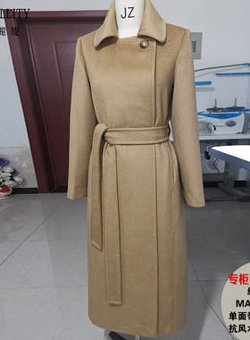 经典款MANUELA单面带里衬加厚抗风水波纹大衣驼H版型女冬