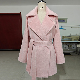 加厚羊驼绒阿尔巴卡奢品高端带里衬白色短款大衣超保暖毛呢外套女