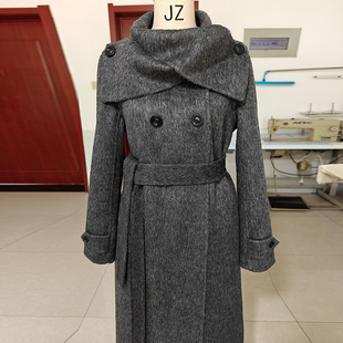 骆驼绒加厚围巾冬高端灰色白黑色长款双面羊绒大衣保暖毛呢外套女