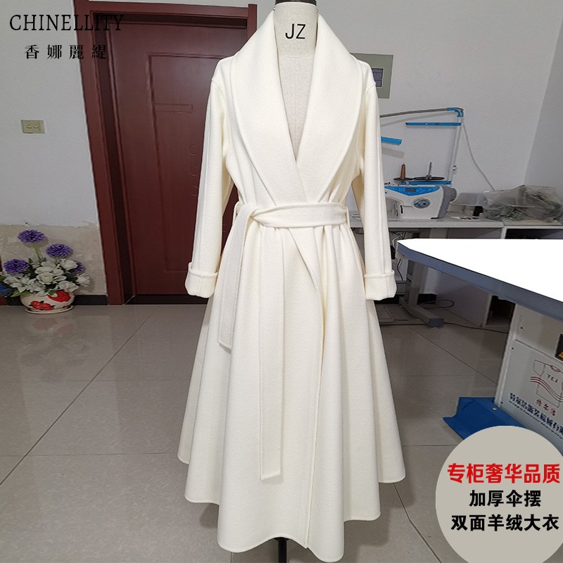 加厚双面羊绒羊毛大衣女2025秋冬高端中长款红色黑色翻领大摆外套