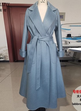 秋冬经典款labbro高端水波纹过膝毛呢外套加厚双面羊绒大衣