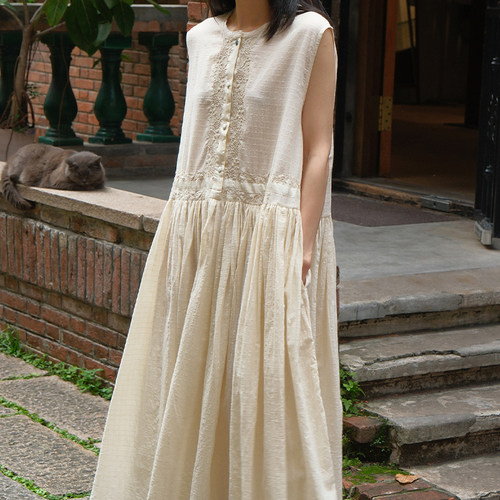 inLESS丨RUNAWAY BICYCLE IRIS NATURAL WHITE 纯棉无袖连衣裙女
