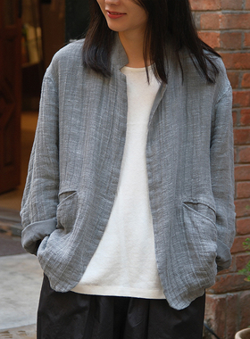 inLESS丨QUITAN BUTTONLESS WEIRED JACKET 日本亚麻夹克短外套女