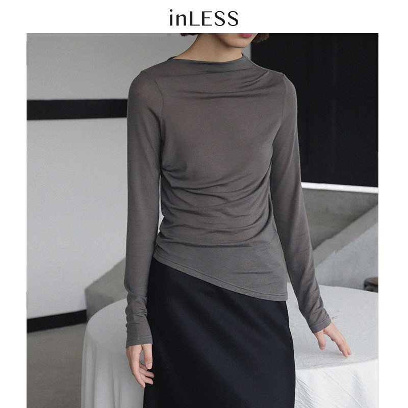 REANUDAR天丝褶皱长袖T恤女