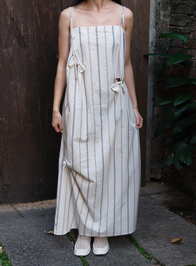 inLESS X The dressmaker 合作款 条纹绑结裙吊带连衣裙女