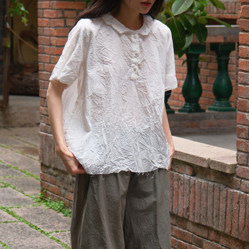 inLESS丨PRIVATSACHEN Applikleid blouse 纯棉短袖衬衫上衣女