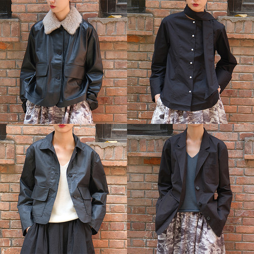 Mark kenly domino tan【5折合集】不退不换 黑色羊皮夹克外套女