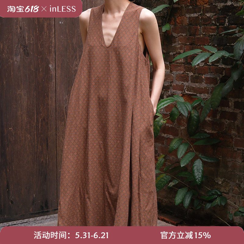 inLESS丨AVIVA JIFEI XUE V-Neck Sleeveless 棉竹粘纤连衣裙