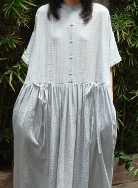 inLESS丨RUNAWAY BICYCLE MIRA BLUE DRESS 纯棉短袖连衣裙女