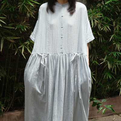 inLESS丨RUNAWAY BICYCLE MIRA BLUE DRESS 纯棉短袖连衣裙女