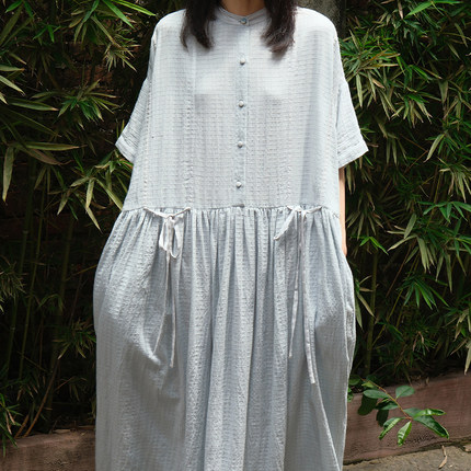 inLESS丨RUNAWAY BICYCLE MIRA BLUE DRESS 纯棉短袖连衣裙女