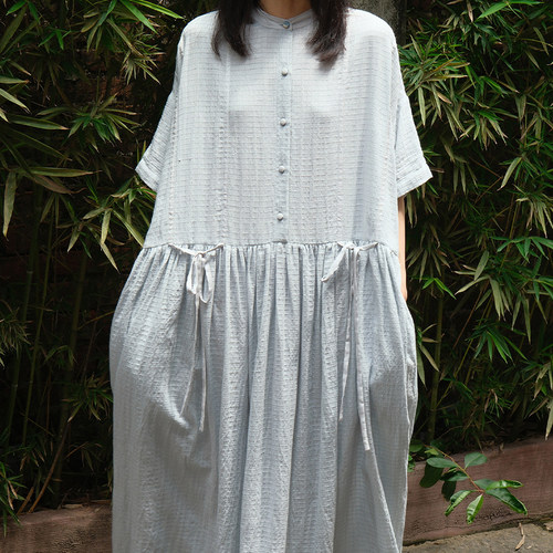 inLESS丨RUNAWAY BICYCLE MIRA BLUE DRESS 纯棉短袖连衣裙女