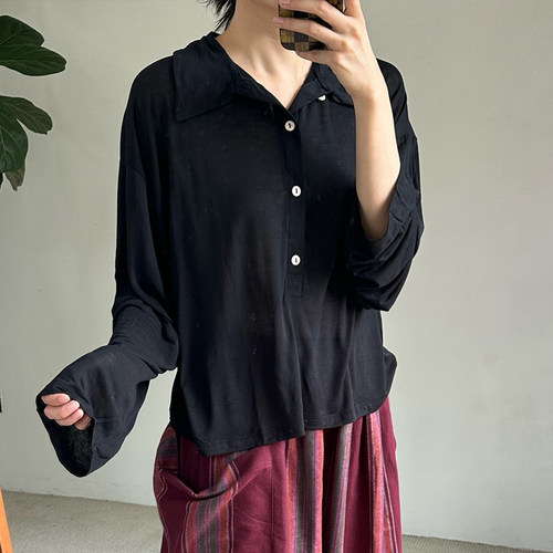 inLESS | Baserange SEAL POLO领竹纤维莱赛尔长袖衬衫上衣女