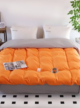 双拼色全棉被套单件纯色被罩枕套三件套橘黄橙色单双人加大2.22.4