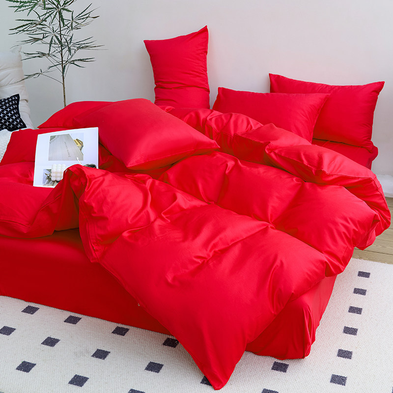 喜嫁床上用品大红色结婚四件套纯棉全棉婚庆床单被套纯色被罩床品,床上用品,婚庆床品套件,淘宝优惠券,粉丝福利购,淘宝优惠卷