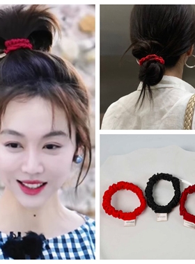 大红色发圈小皮筋发绳扎发简约真丝气质韩系网红小众少女丸子头潮