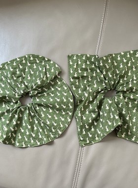 绿色小兔大发圈30CM韩系芭蕾风高级感气质方巾风车方形头花甜美潮