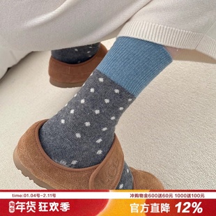 韩系撞色波点羊毛袜子女高筒秋冬保暖堆堆袜百搭运动羊绒加厚学生