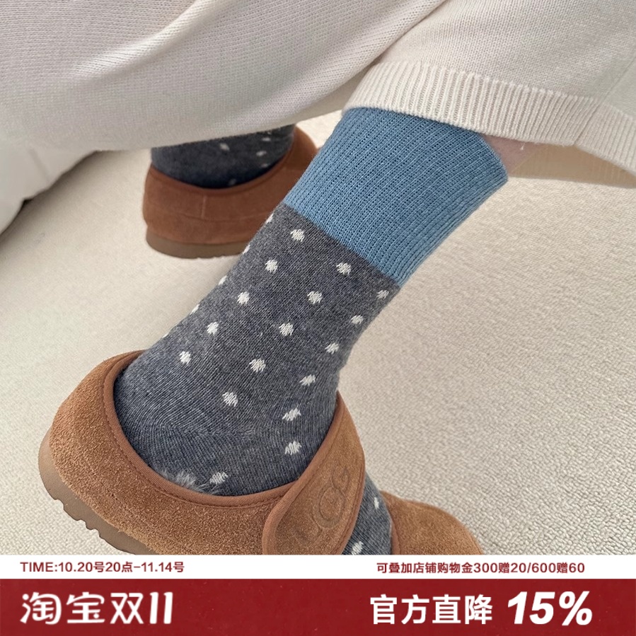 韩系撞色波点羊毛袜子女高筒