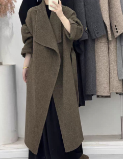 大翻领设计双面羊绒大衣女高级感赫本中长款 显瘦羊毛外套