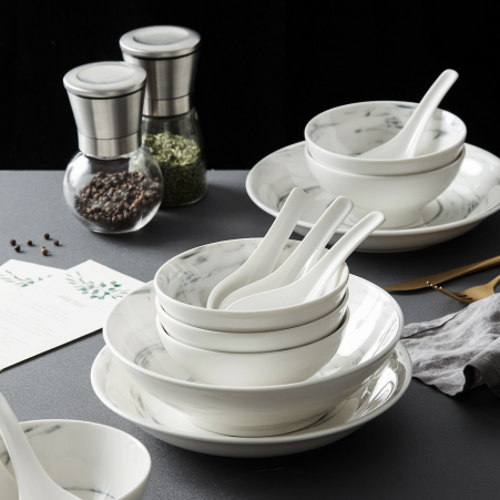 Luzerne陆升新骨瓷釉下彩印石灰饭碗汤勺面碗汤盘家用6-8人食礼盒,餐饮具,餐具瓷器套装,淘宝优惠券,粉丝福利购,淘宝优惠卷