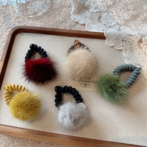 秋冬可爱水貂毛球球电话线发绳