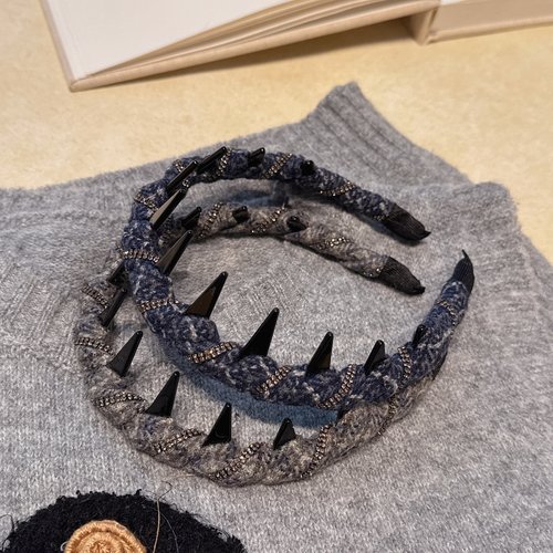 复古格纹水钻链条缠绕带齿发箍