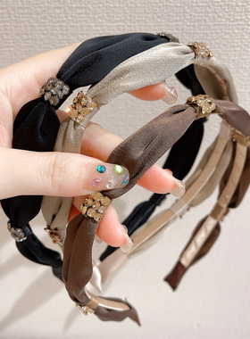 韩国新款高级感绸布水钻打结发箍气质复古法式头箍外出百搭发卡女