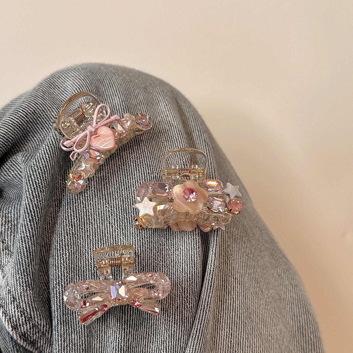 超闪满钻蝴蝶结抓夹甜美气质少女粉色系花朵刘海夹侧边夹半扎发夹