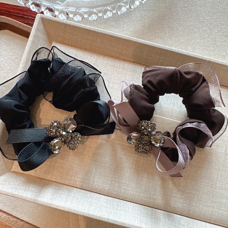 高级感水钻花朵蝴蝶结发圈网红头绳扎头发大肠发圈皮筋高弹力发绳
